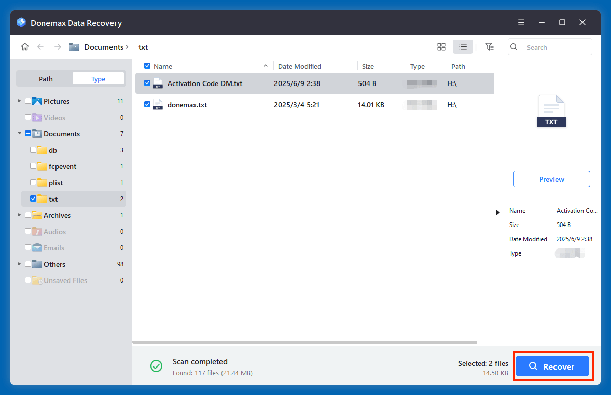 click on Recover button to save them