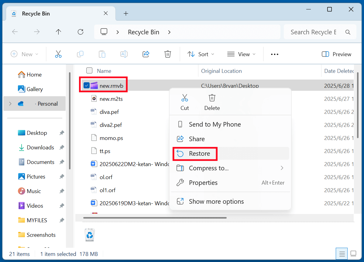 Recover Deleted RMVB Videos from Recycle Bin