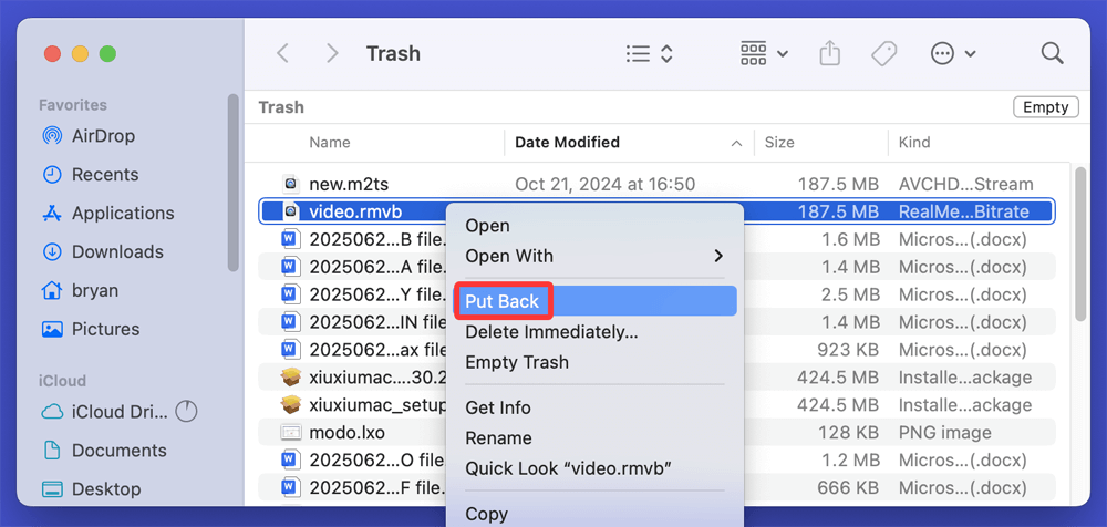 Recover Deleted RMVB Videos from Trash