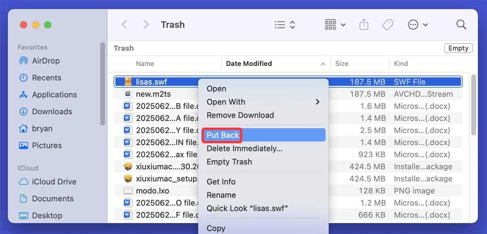 Recover Deleted SWF Files from Trash