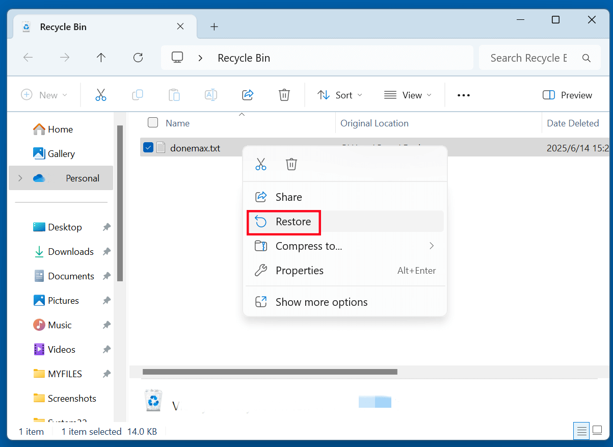Recover Deleted Text Files from Recycle Bin