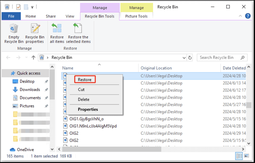 Recover DXR File from Recycle Bin