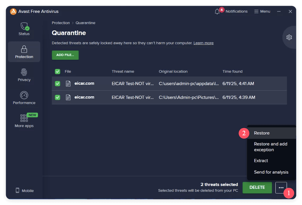 recover files deleted by Avast