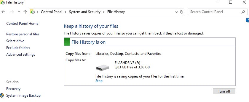 File History is on