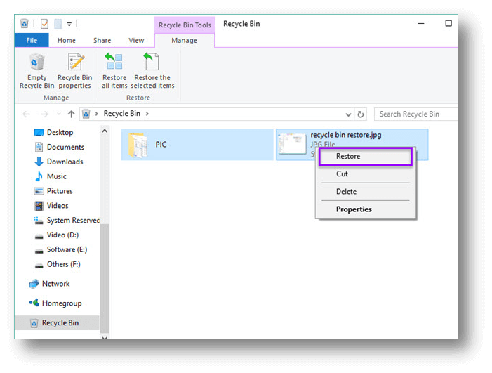 Recover Deleted Files via Recycle Bin