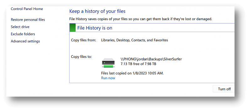 Click Restore personal files