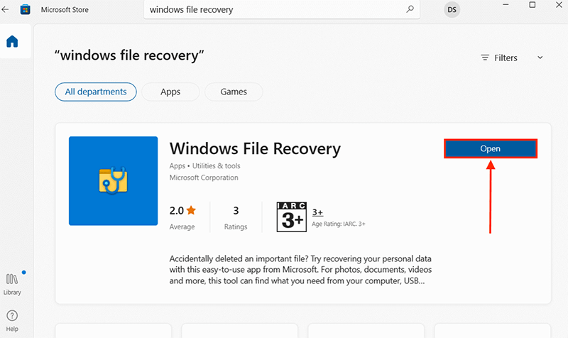 Open the Windows File Recovery Tool
