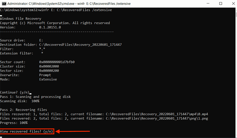 view the recovered files