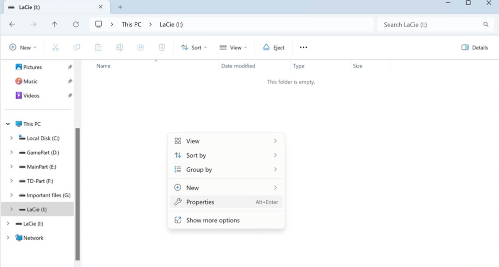 right-click on the folder or file and choose it