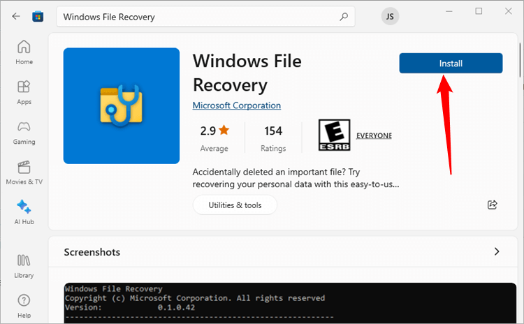 Download the Windows File Recovery Tool