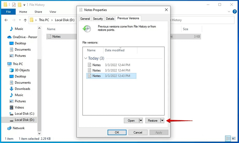 Restoring Previous Versions of Files