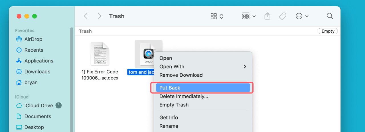 recover from Trash (Mac)