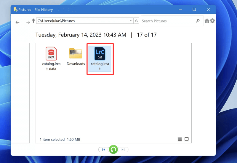 Recover LRCAT File Using File History