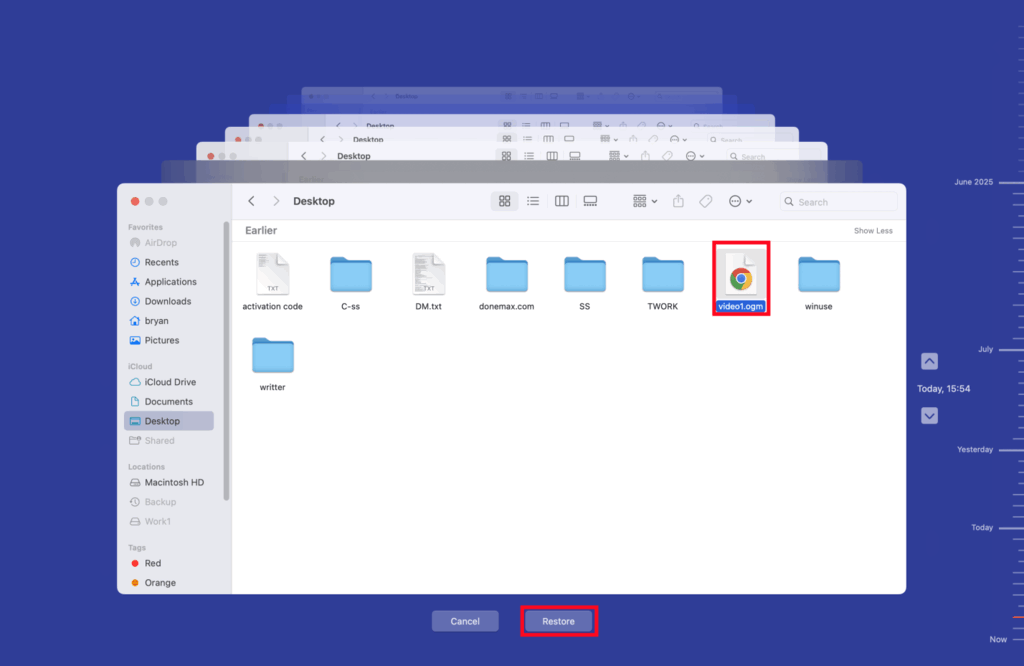 Choose the correct version and click Restore