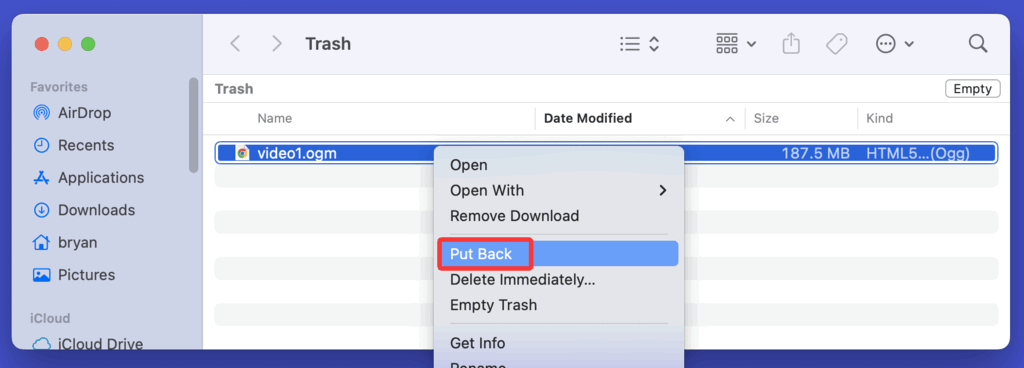 Recover OGM Videos from Trash