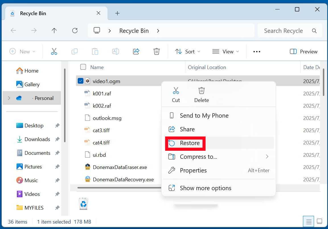  Recover OGM Videos from Recycle Bin