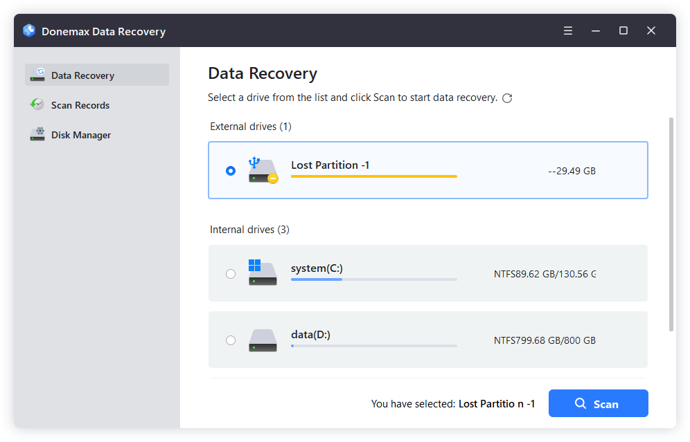 select lost partition
