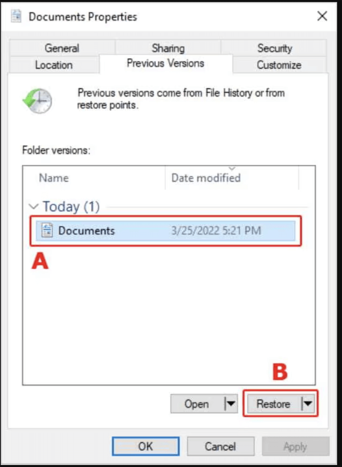 Use File History or Backup for Deleted VSD Recovery on Windows