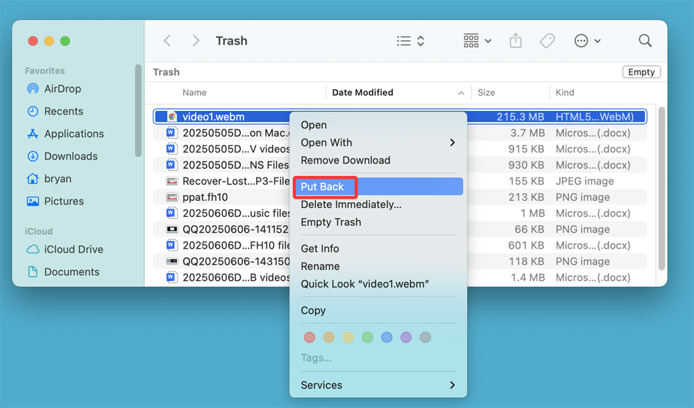 Restore Deleted WebM Videos from Trash