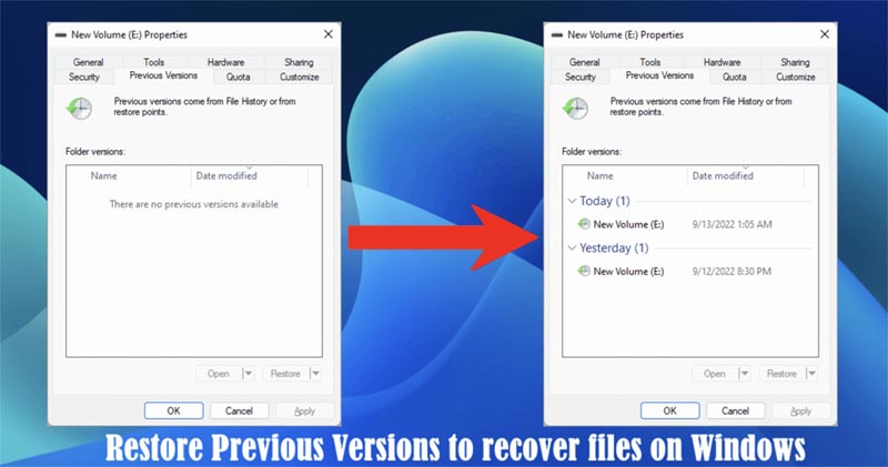 recover files via previous versions