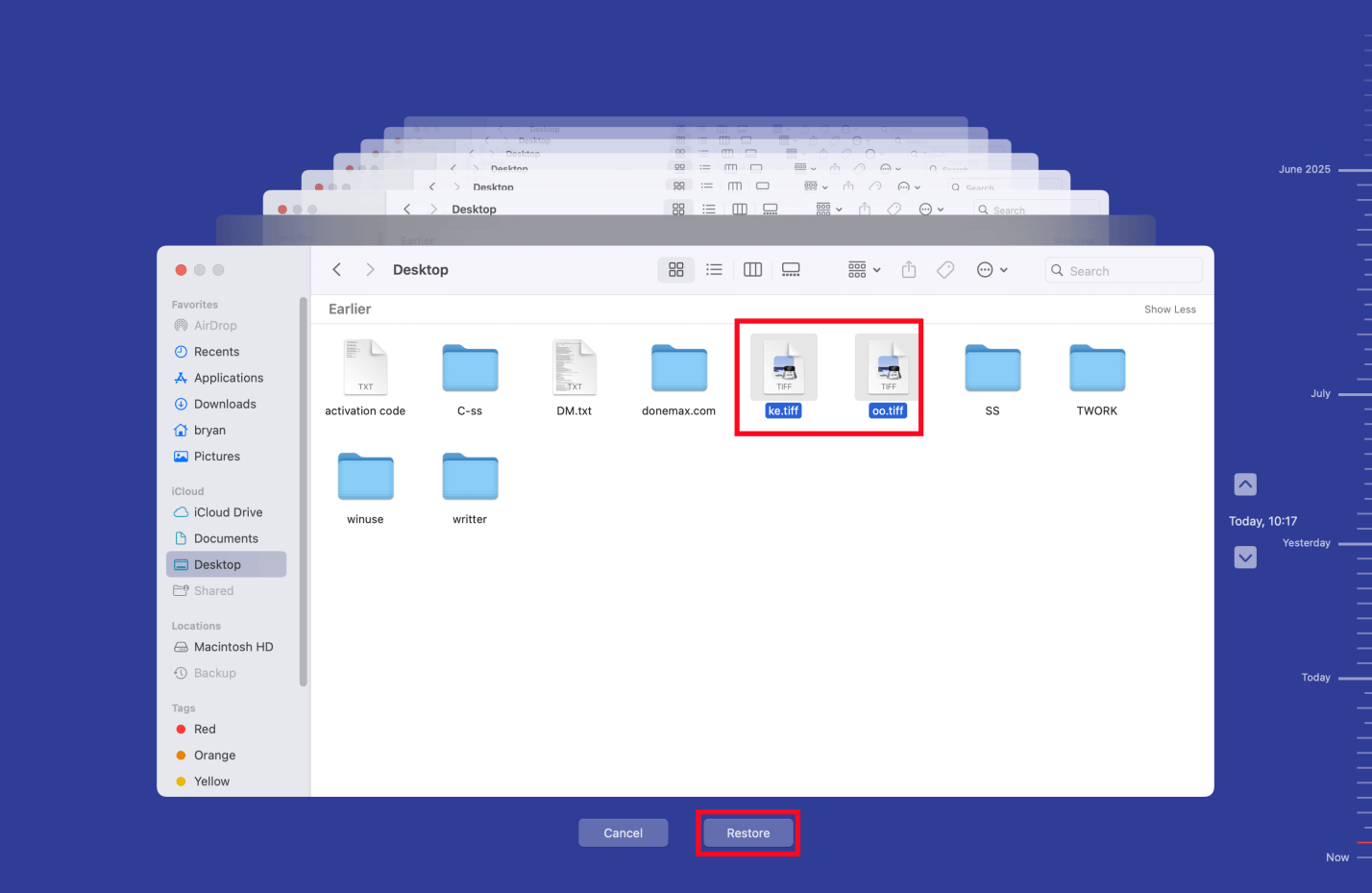Navigate to the backup date and restore the files