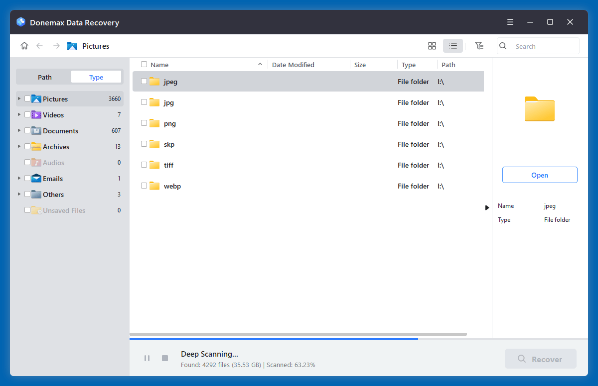 scan the drive and find deleted/lost TIFF images