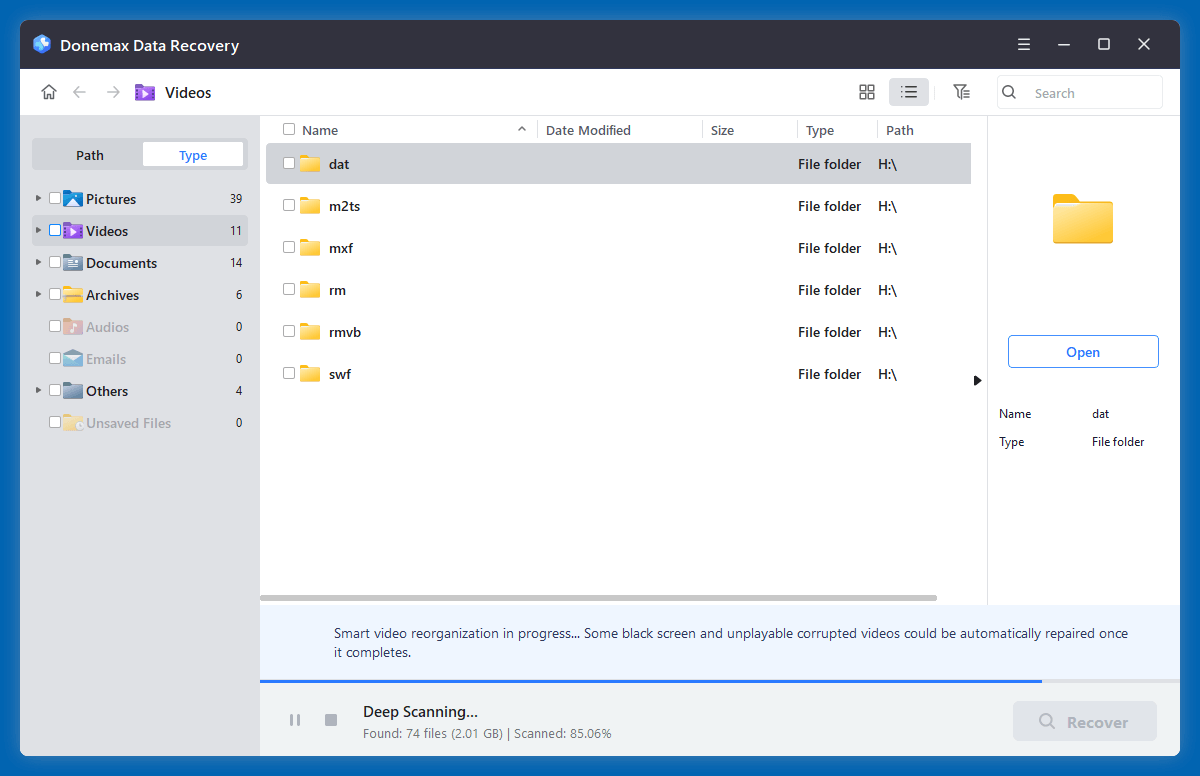 scan the selected drive and find all recoverable files
