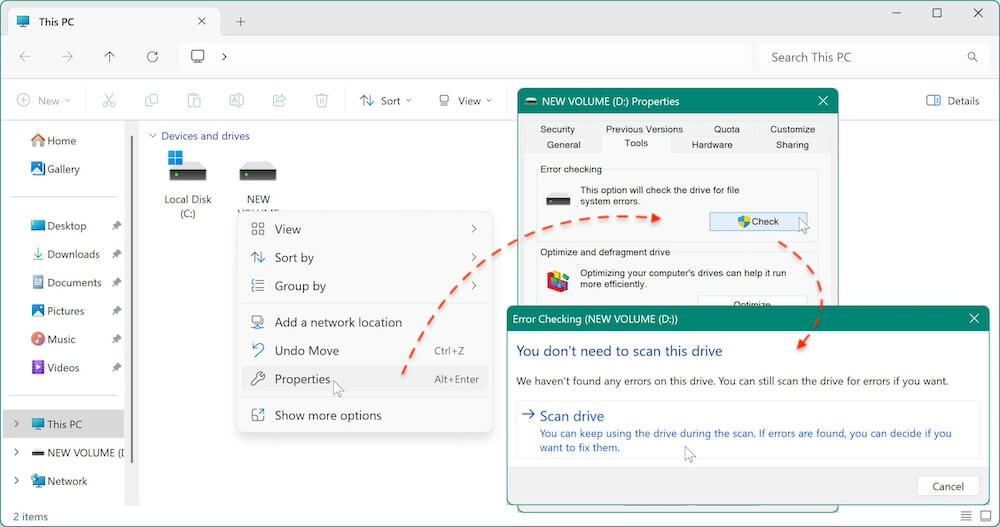 how to detect disk failure on Windows