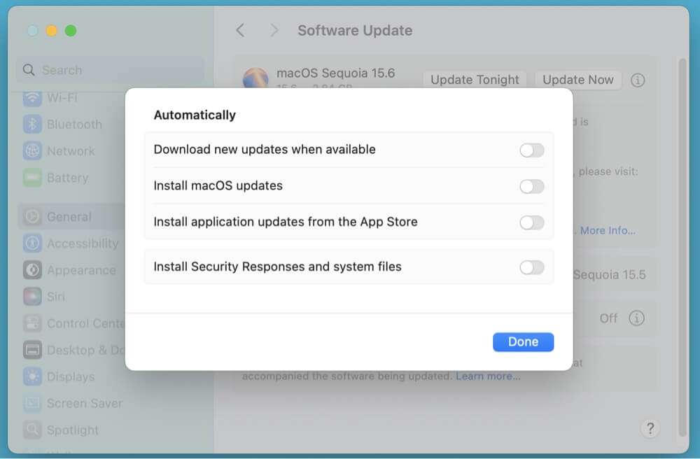 disable macOS auto-updates