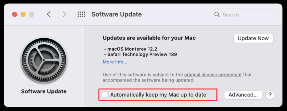 disable macOS auto-updates