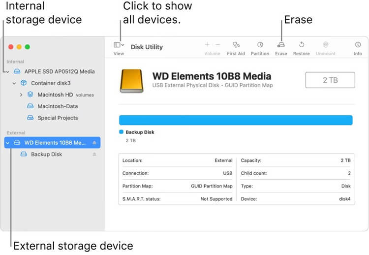 erase storage device on Mac
