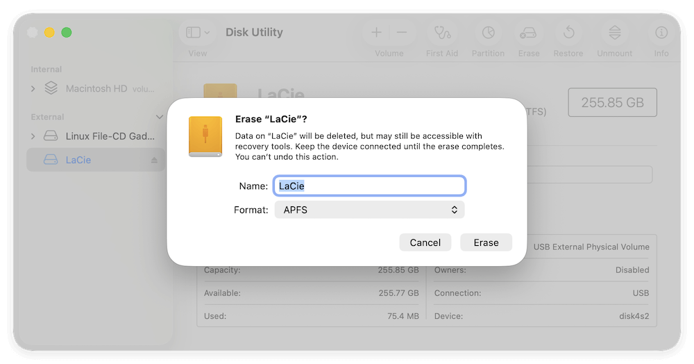 format LaCie drive on Mac with Disk Utility