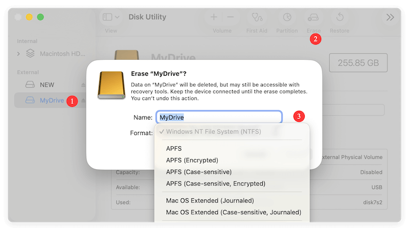 erase NTFS drive on Mac