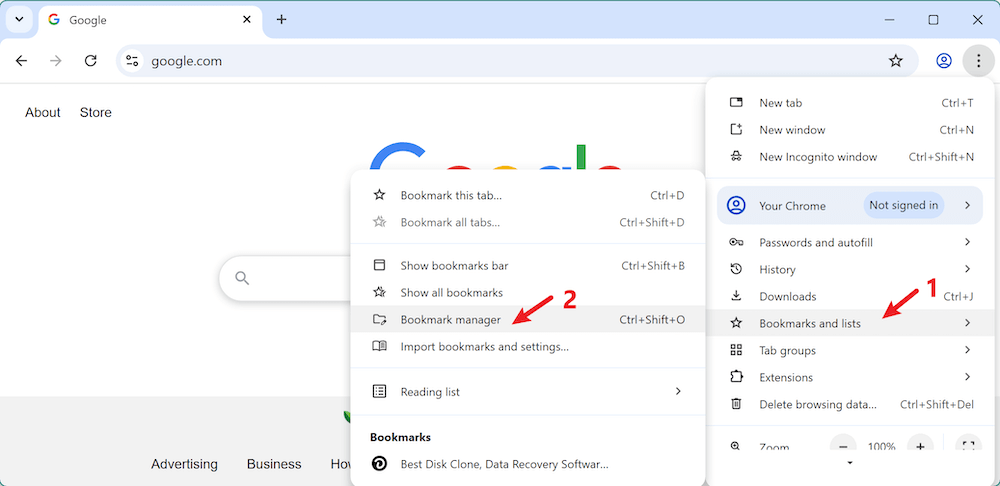 export and import Chrome bookmarks