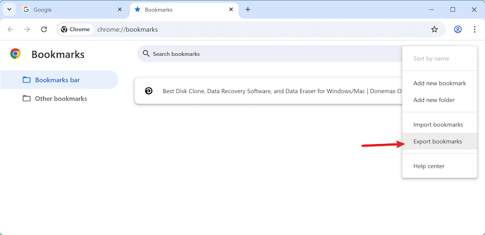 export and import Chrome bookmarks