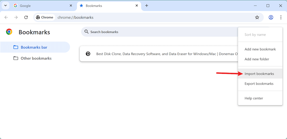 export and import Chrome bookmarks