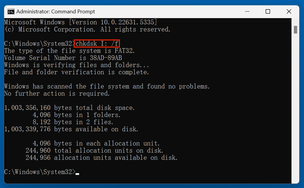 fixing a corrupted USB flash drive using CMD