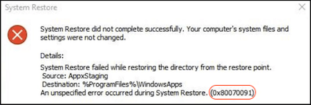 System Restore did not complete successfully