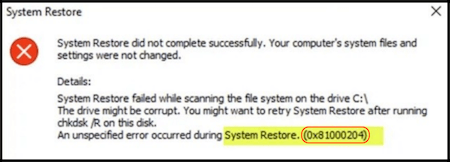 System Restore did not complete successfully