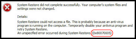 System Restore did not complete successfully
