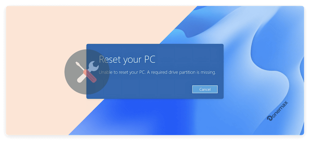 unable to reset your PC, a required drive partition is missing