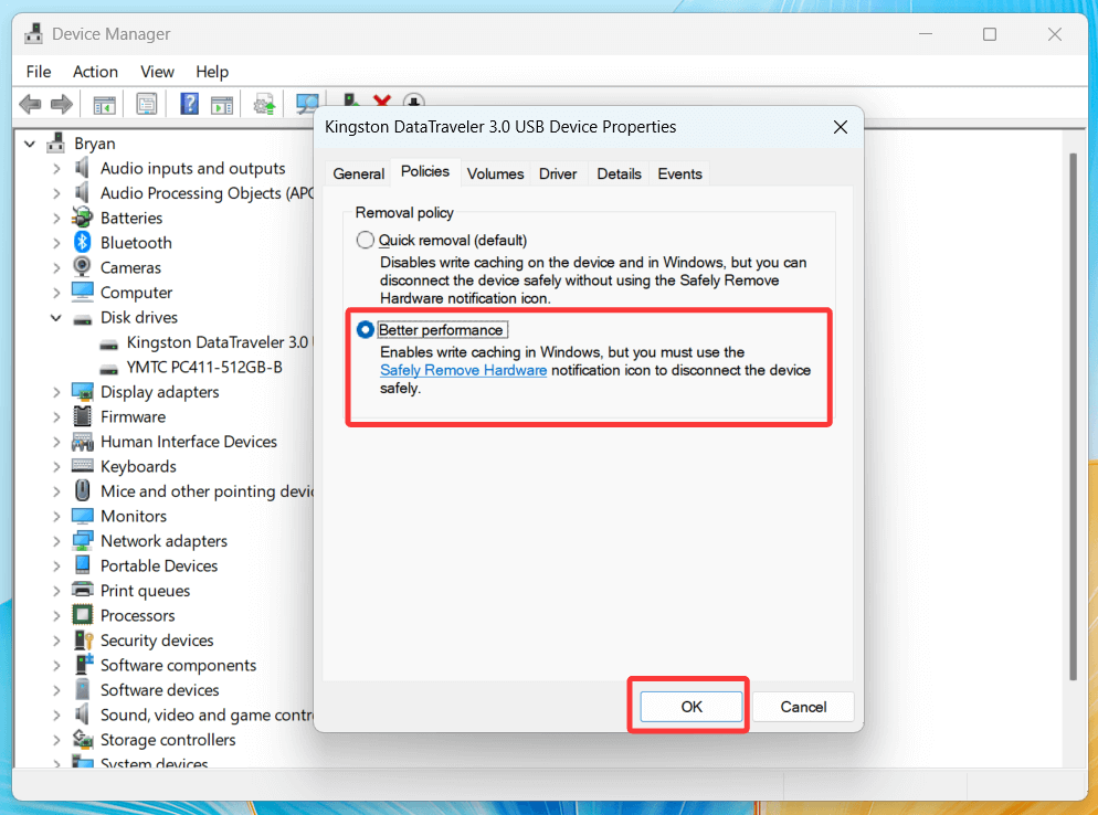 Disable Quick Removal Feature
