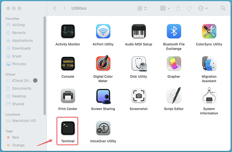 Open Terminal from Utilities via Applications