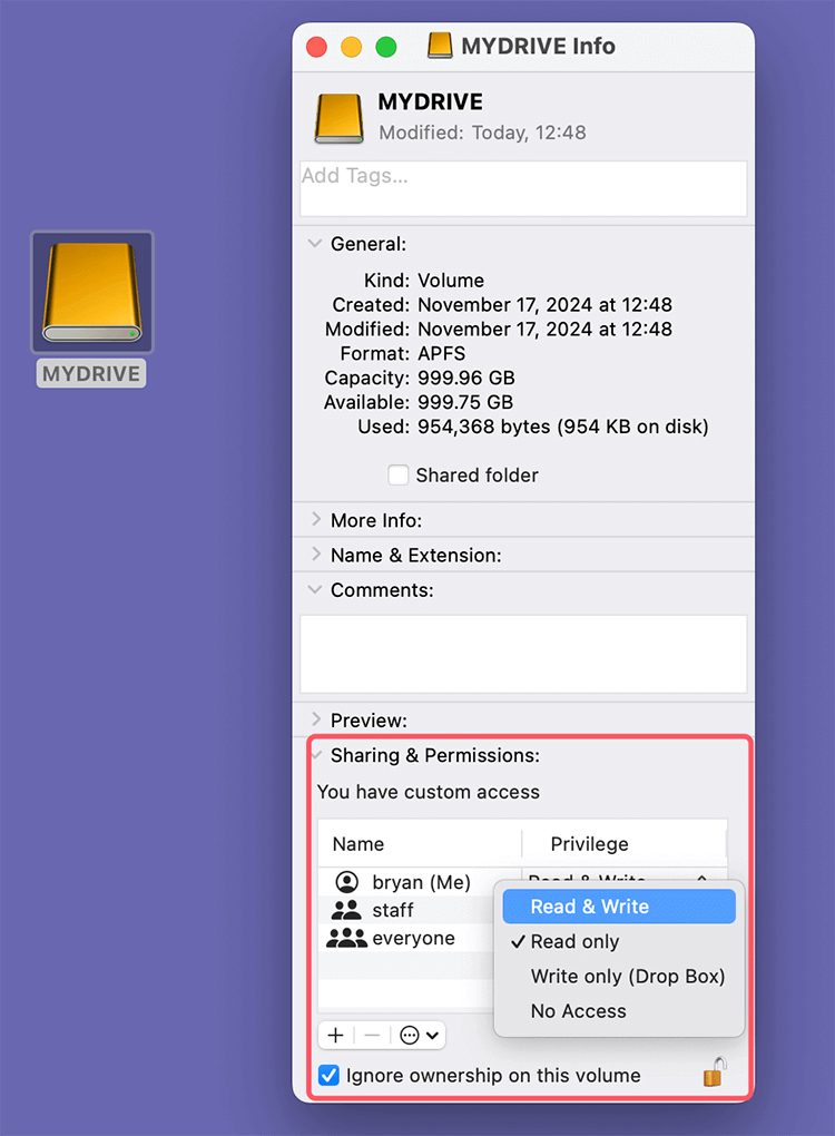 Check Ownership Settings
