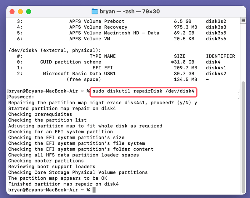 Use Terminal to Repair the Disk