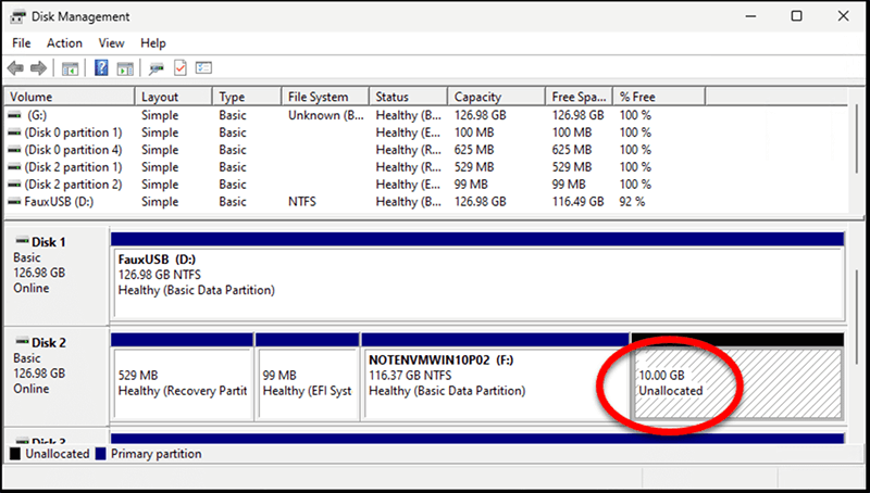 Check in Disk Management (Windows)