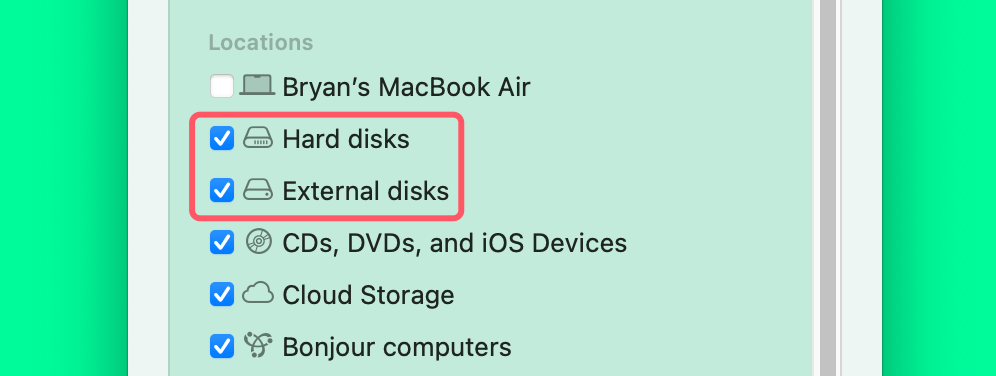 select Hard disks and External disks