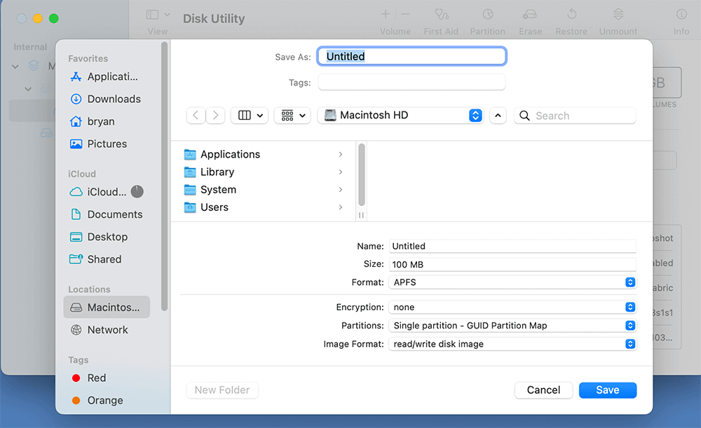Using Disk Utility to Create a Disk Image
