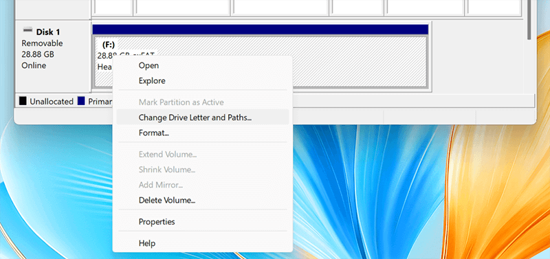 choose 'Change Drive Letter and Paths.'