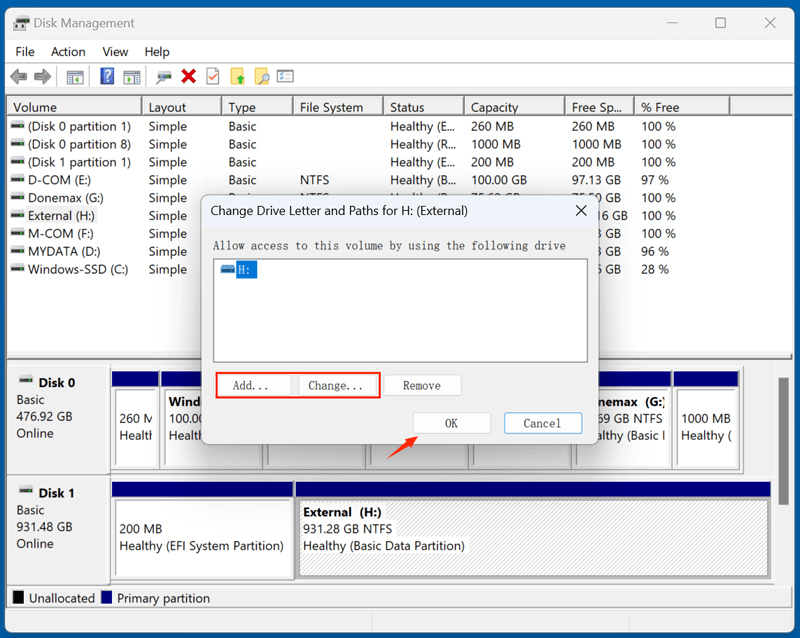 Select a new letter by clicking Change
